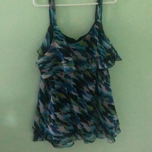 Blue patterned thick strap blouse